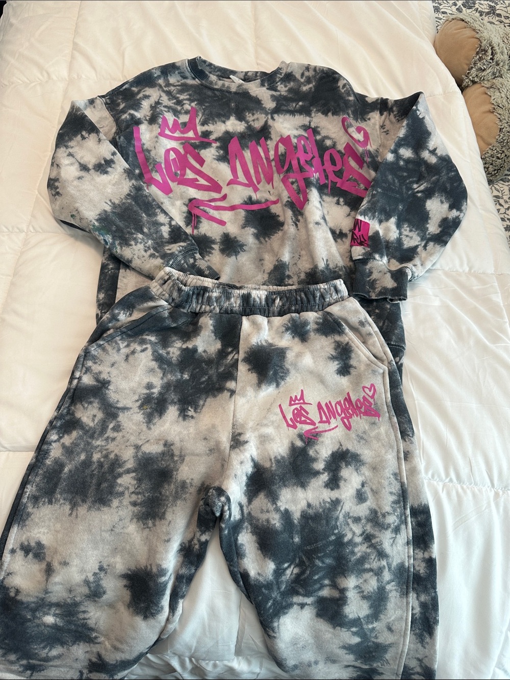 Zara Kids Tie-Dye Sweatpants Joggers - Black, White & Pink Logo